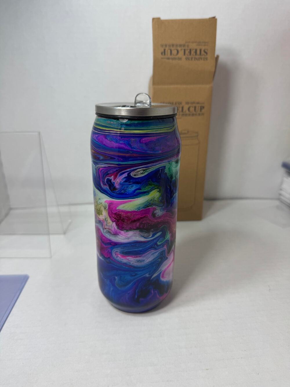 Custom 12 oz Stainless Steel cup with straw